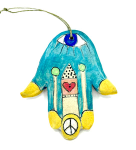 Clay Hamsa with Pink Love House 7