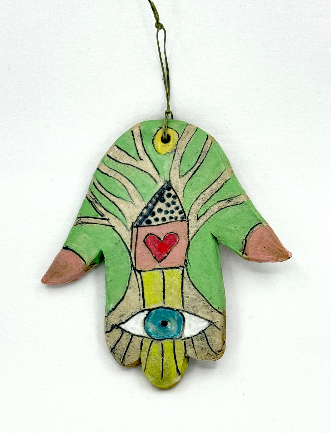 Clay Hamsa with Pink Love House 5