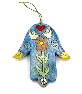 Clay Hamsa with Two Birds