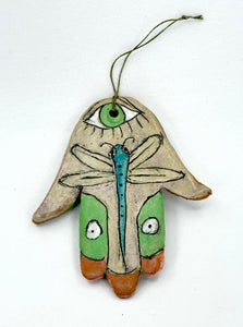 Clay Hamsa with Dragonfly