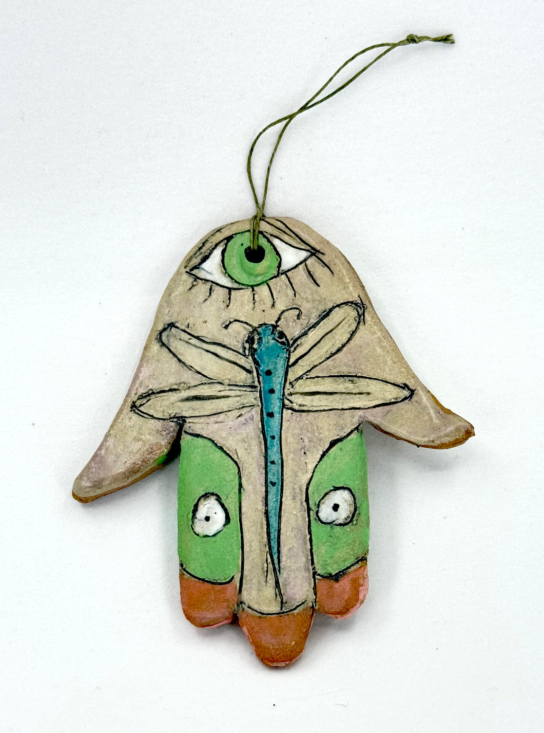 Clay Hamsa with Dragonfly