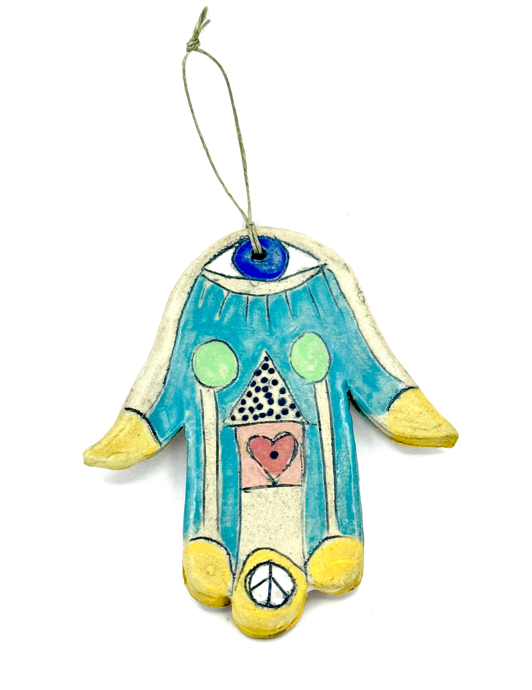 Clay Hamsa with Pink Love House 6