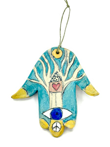 Clay Hamsa with Pink Love House