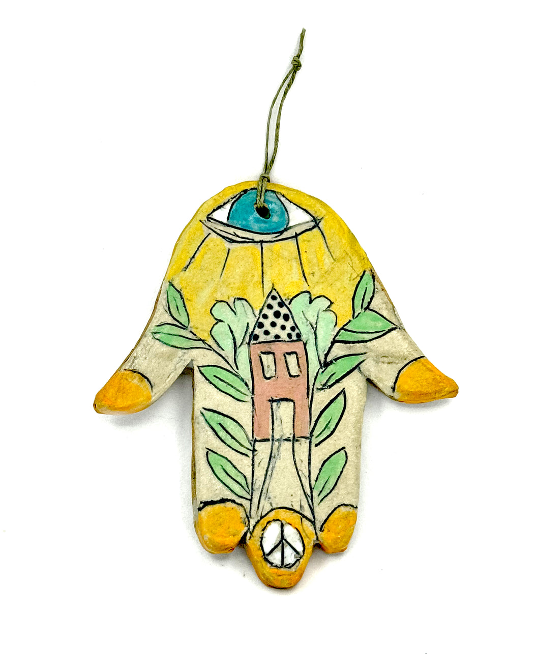 Clay Hamsa with Pink Love House 4