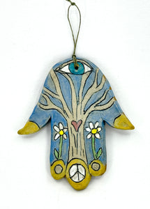 Clay Hamsa with Tree and Daisies