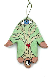 Clay Hamsa with Tree Green 2