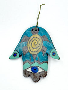 Clay Hamsa with Turtle