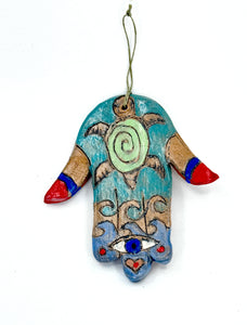 Clay Hamsa with Turtle 2