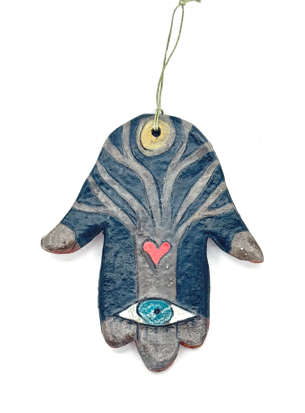 Clay Hamsa with Tree ( Black with Heart 3)